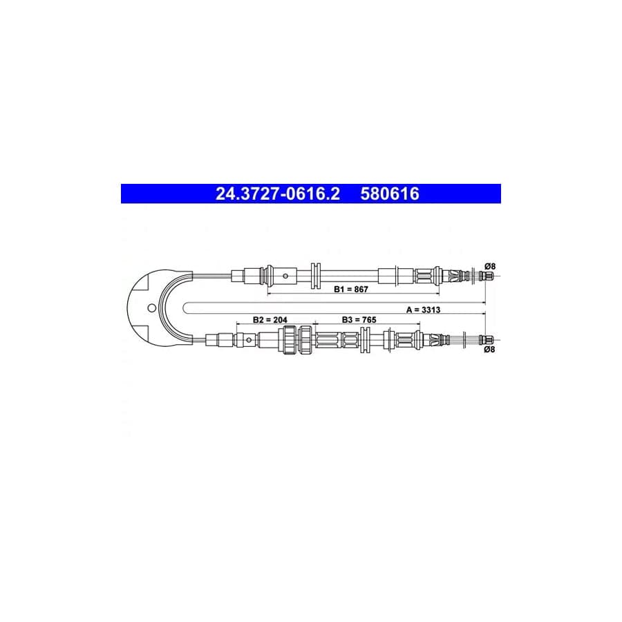 ATE 24.3727-0616.2 Hand Brake Cable for Ford Sierra
