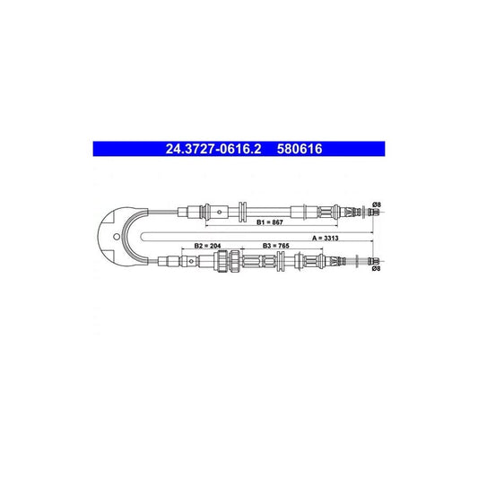 ATE 24.3727-0616.2 Hand Brake Cable for Ford Sierra