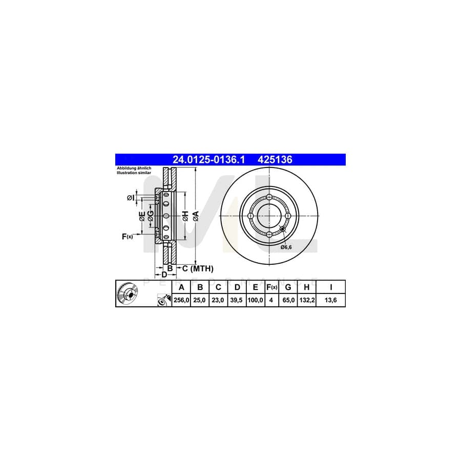 ATE 24.0125-0136.1 Brake Disc Vented, Coated, High-carbon  - 1 piece