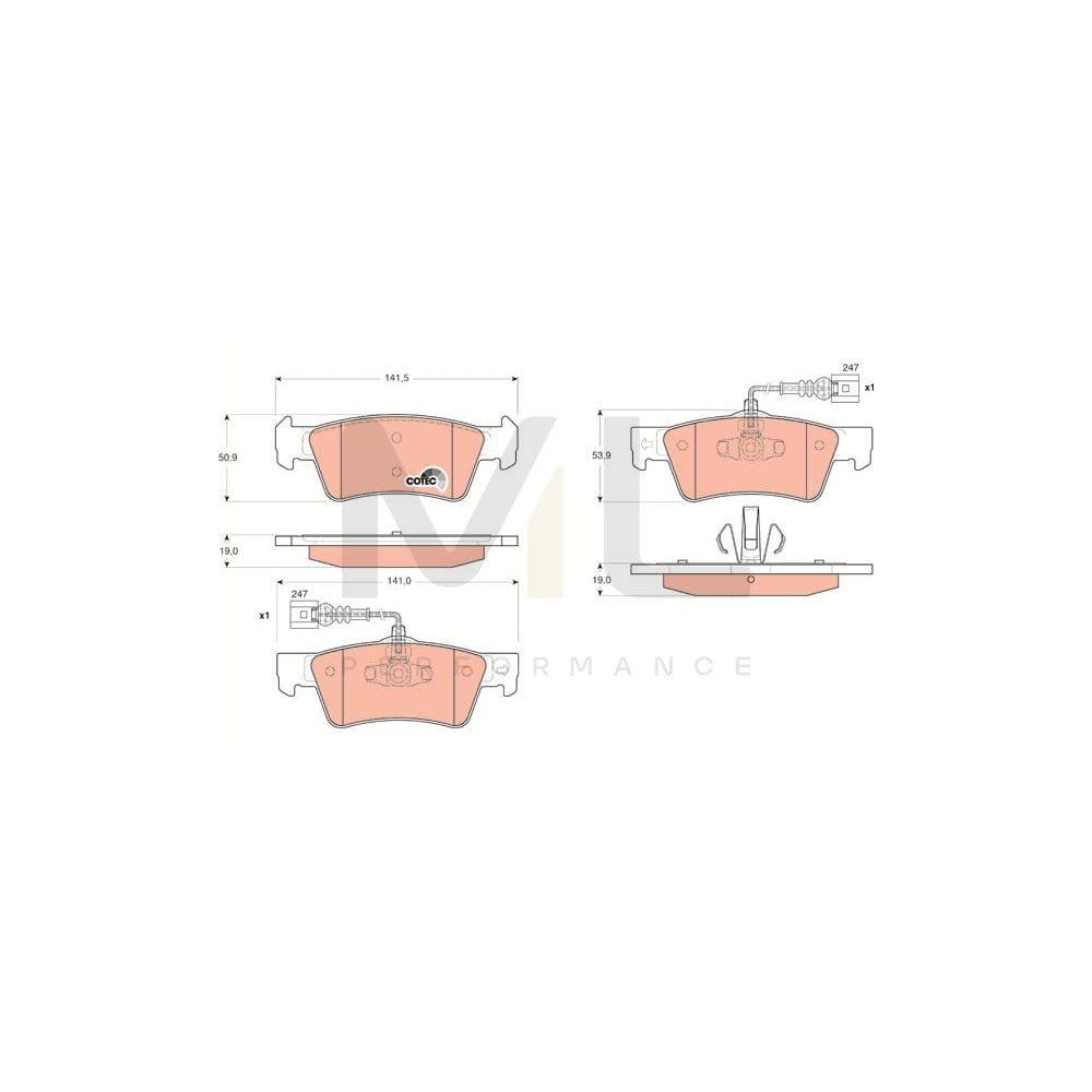 TRW Cotec Gdb1672 Brake Pad Set For Vw Touareg I (7La, 7L6, 7L7) Incl. Wear Warning Contact | ML Performance Car Parts