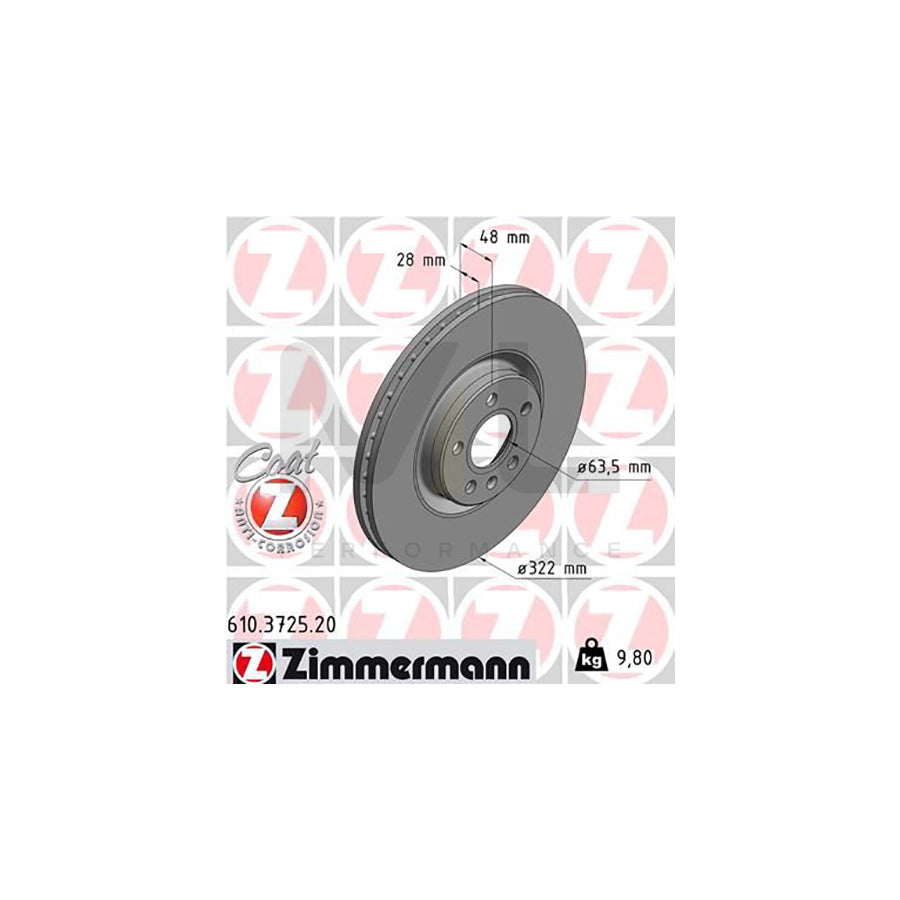 ZIMMERMANN COAT Z 610.3725.20 Brake Disc Internally Vented, Coated  - 1 piece