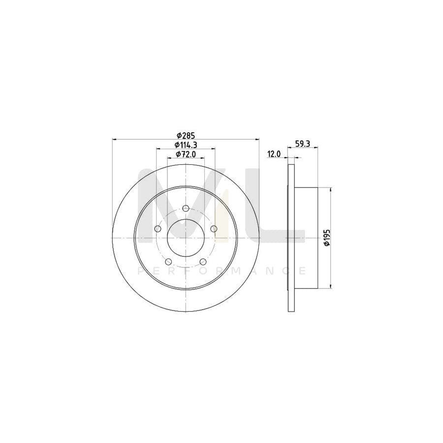 HELLA PRO 8DD 355 118-341 Brake Disc Solid, Coated, without wheel hub, without wheel studs