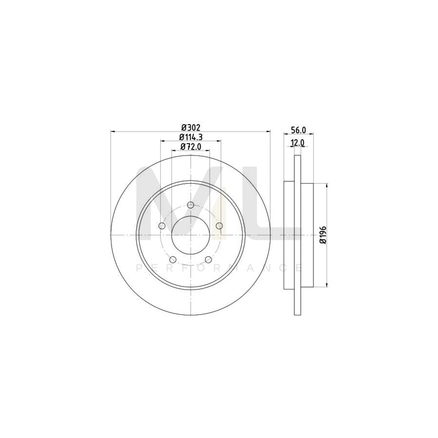 HELLA PRO 8DD 355 116-271 Brake Disc Solid, Coated, without wheel hub, without wheel studs