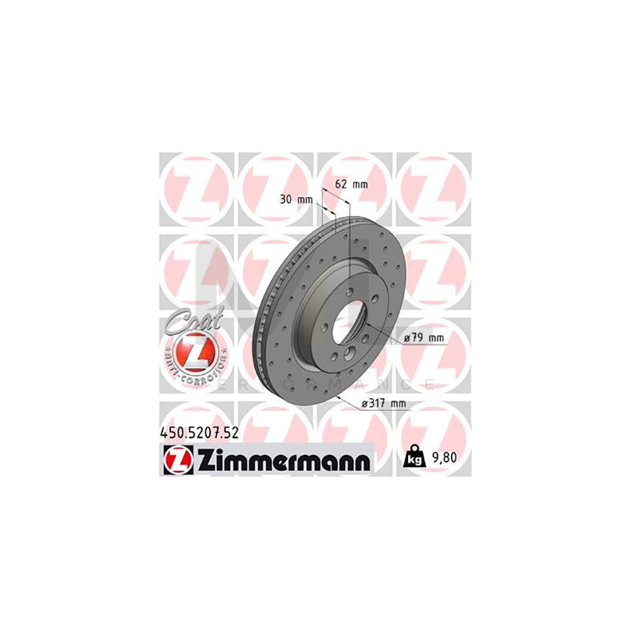 ZIMMERMANN SPORT COAT Z 450.5207.52 Brake Disc Internally Vented, Perforated, Coated, High-carbon  - 1 piece