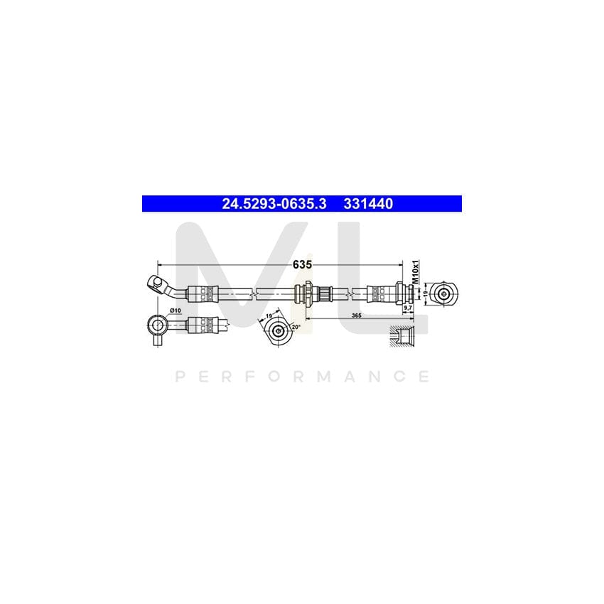 ATE 24.5293-0635.3 Brake Hose 635mm, M10x1