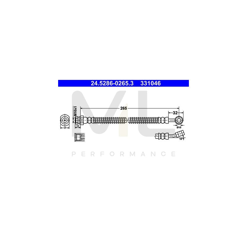 ATE 24.5286-0265.3 Brake Hose 265mm, M10x1