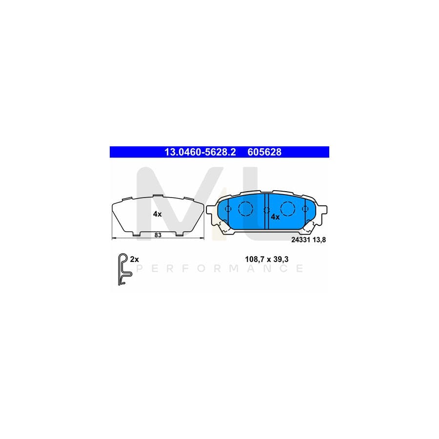 ATE 13.0460-5628.2 Brake pad set with acoustic wear warning, with anti-squeak plate
