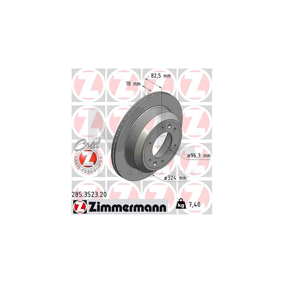 ZIMMERMANN COAT Z 285.3523.20 Brake Disc Internally Vented, Coated  - 1 piece
