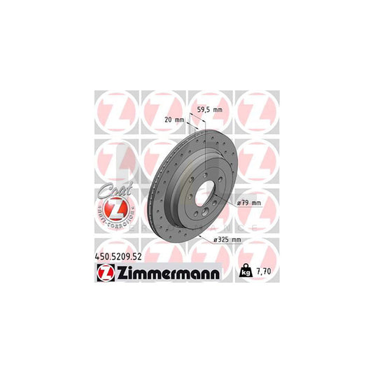 ZIMMERMANN SPORT COAT Z 450.5209.52 Brake Disc Externally Vented, Perforated, Coated, High-carbon  - 1 piece