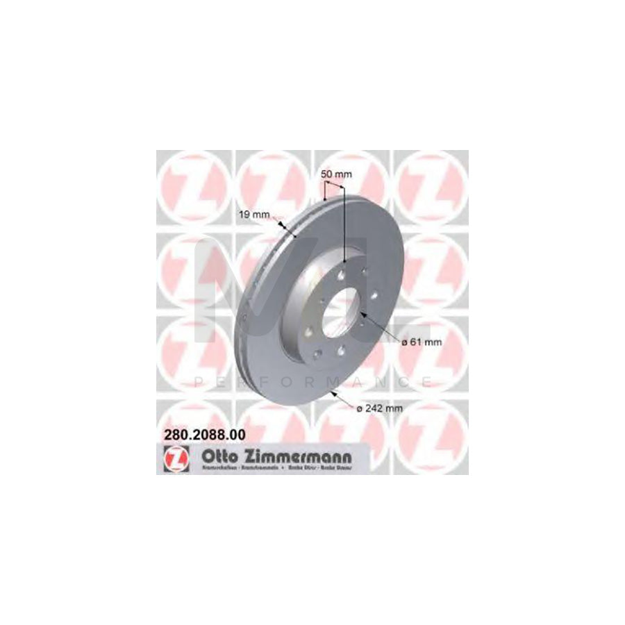 ZIMMERMANN 280.2088.00 Brake Disc Internally Vented  - 1 piece