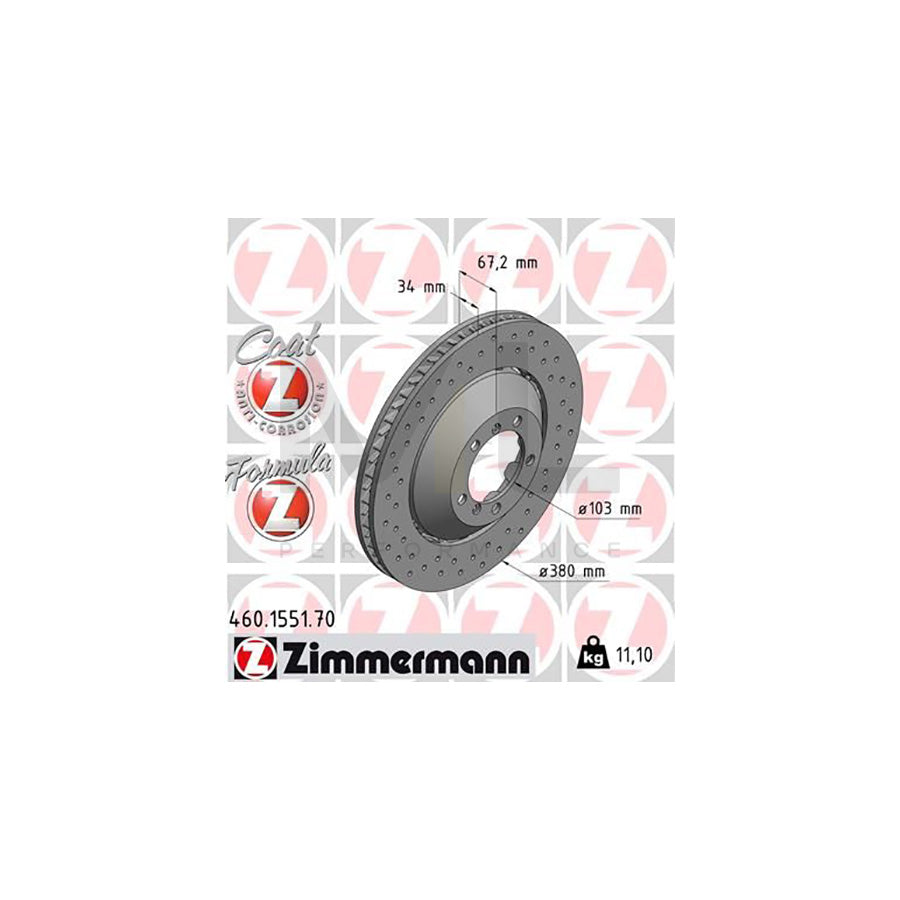 ZIMMERMANN 460.1551.70 Brake Disc for PORSCHE 911 Coupe (997) Perforated, Two-piece brake disc, Vented, Coated, Alloyed / High-carbon
