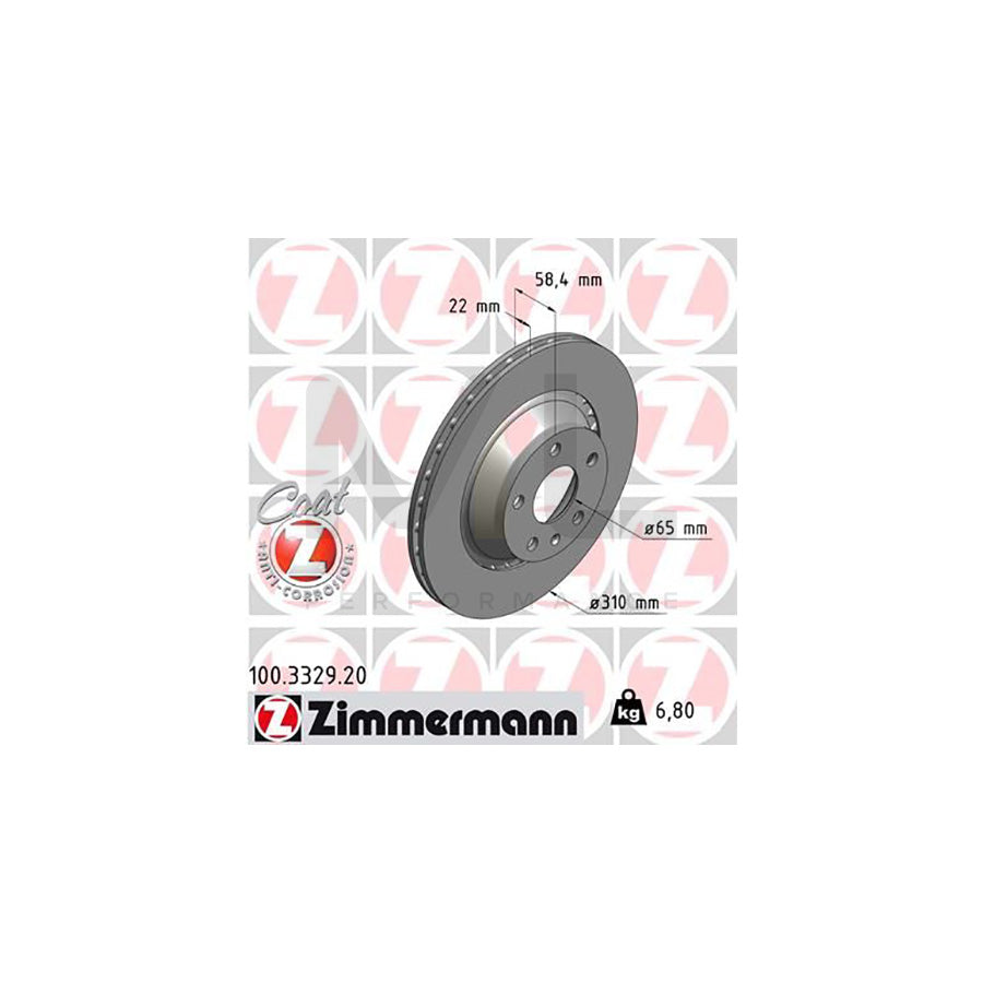 ZIMMERMANN COAT Z 100.3329.20 Brake Disc for AUDI TT Externally Vented, Coated  - 1 piece
