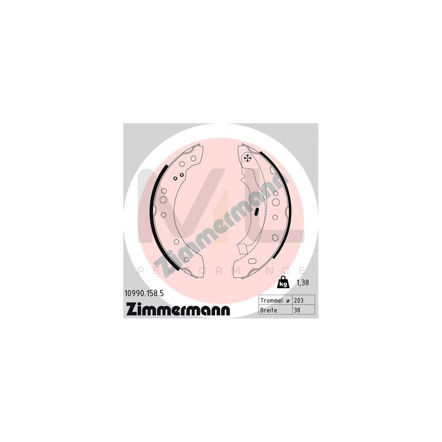 ZIMMERMANN 10990.158.5 Brake Shoe Set for RENAULT Twingo II Hatchback Photo corresponds to scope of supply, with lever