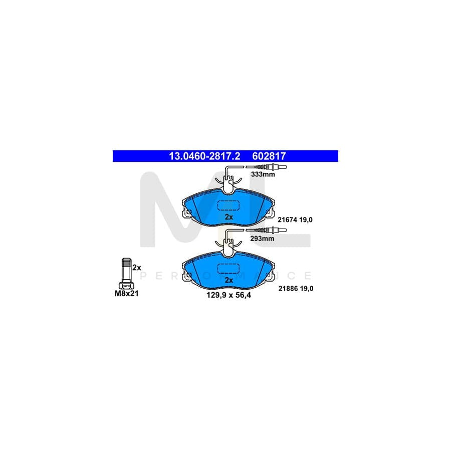 ATE 13.0460-2817.2 Brake pad set incl. wear warning contact, with brake caliper screws