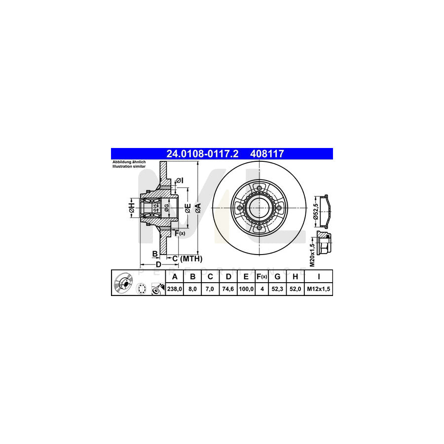 ATE 24.0108-0117.2 Brake Disc for RENAULT Clio II Hatchback (BB, CB) Solid, Coated, with ABS sensor ring, with wheel bearing  - 1 piece