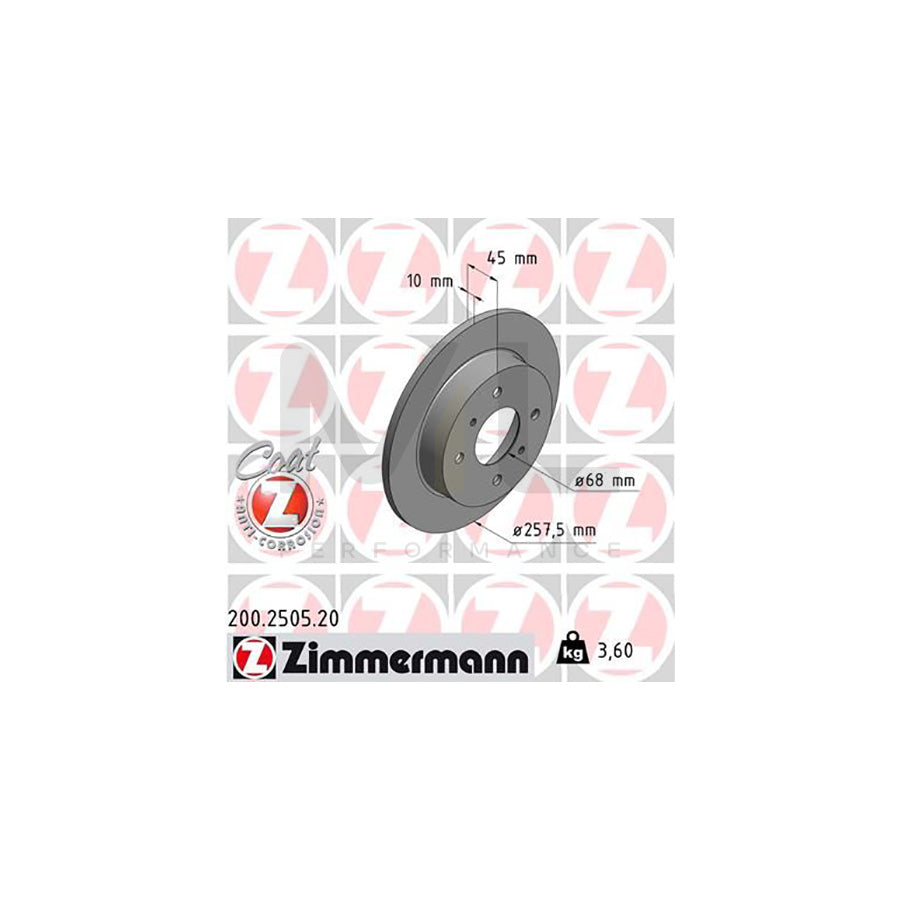 ZIMMERMANN COAT Z 200.2505.20 Brake Disc Solid, Coated  - 1 piece