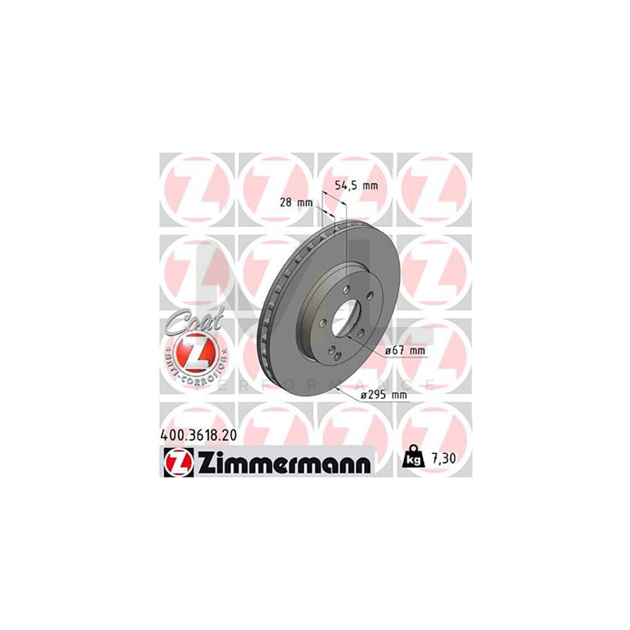 ZIMMERMANN COAT Z 400.3618.20 Brake Disc suitable for MERCEDES-BENZ E-Class Internally Vented, Coated, High-carbon  - 1 piece