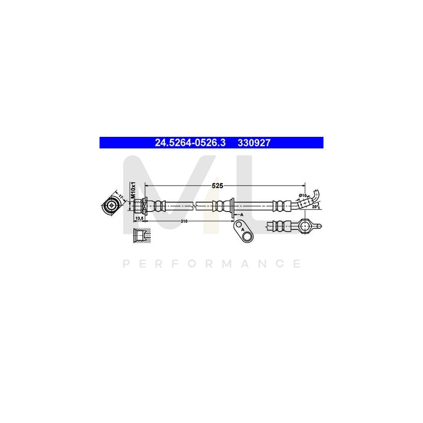ATE 24.5264-0526.3 Brake Hose 525mm, M10x1