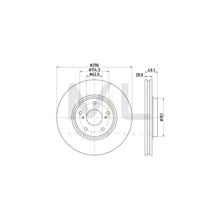 HELLA PRO 8DD 355 115-981 Brake Disc Internally Vented, Coated, without wheel hub, without wheel studs