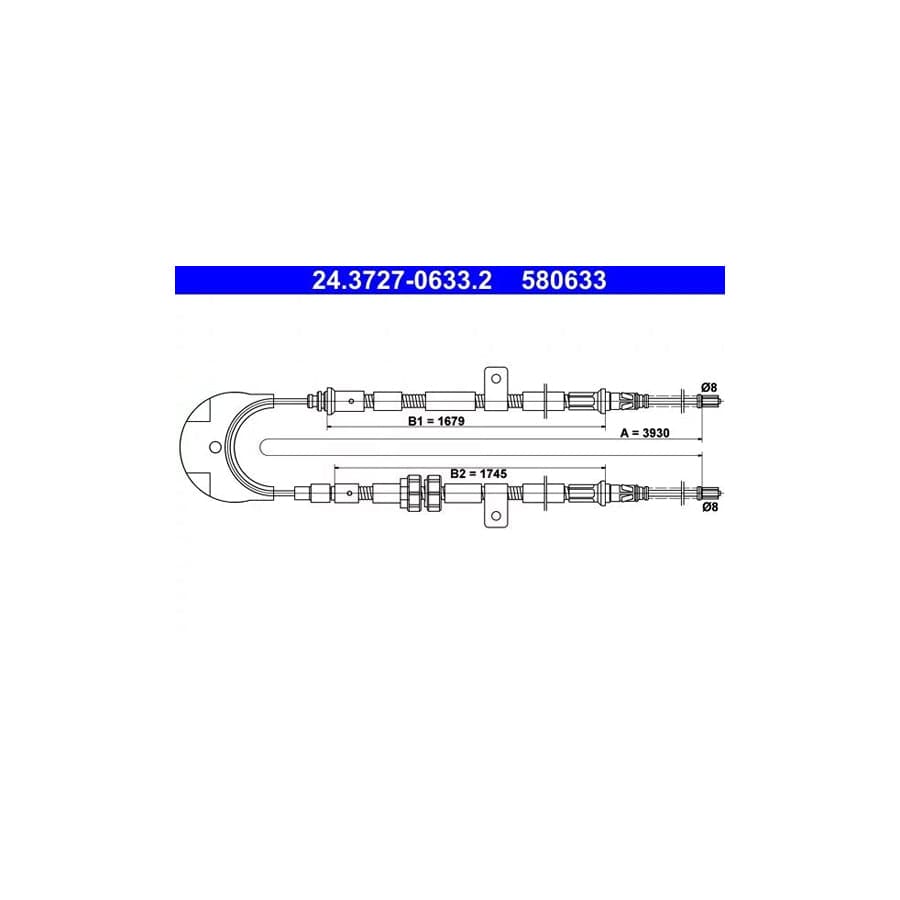 ATE 24.3727-0633.2 Hand Brake Cable for Ford Fiesta