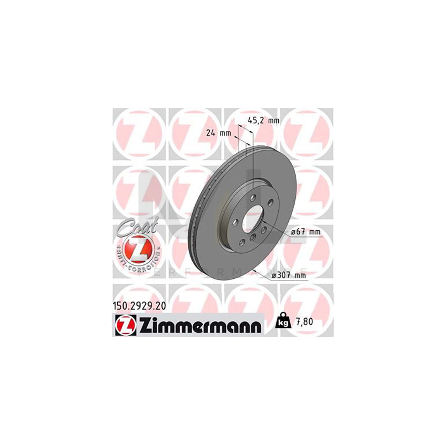 ZIMMERMANN 150.2929.20 Brake Disc Internally Vented, Coated, High-carbon  - 1 piece