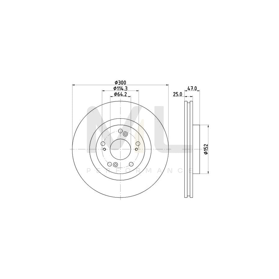 HELLA 8DD 355 125-081 Brake Disc for HONDA Civic VIII Hatchback (FN, FK) Internally Vented, Coated, without wheel hub, without wheel studs