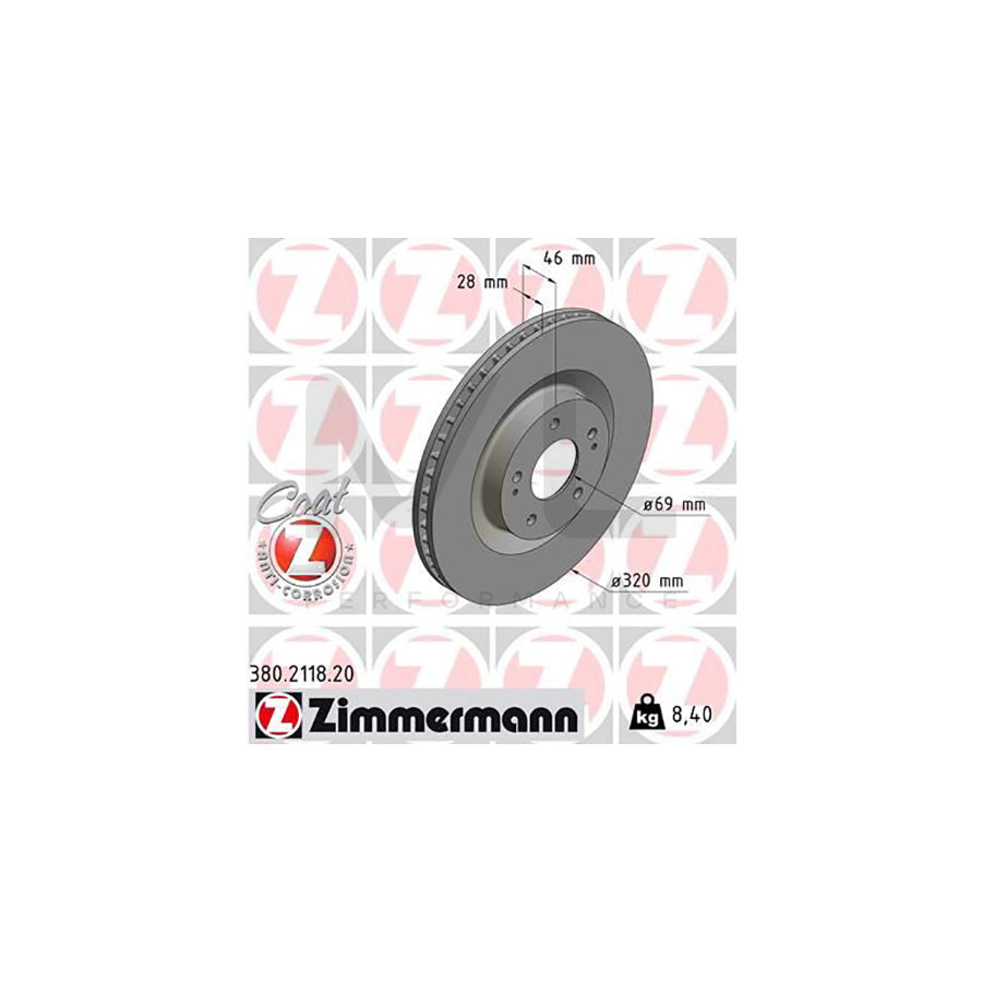 ZIMMERMANN 380.2118.20 Brake Disc for MITSUBISHI Eclipse Cross (GK_) Internally Vented, Coated  - 1 piece