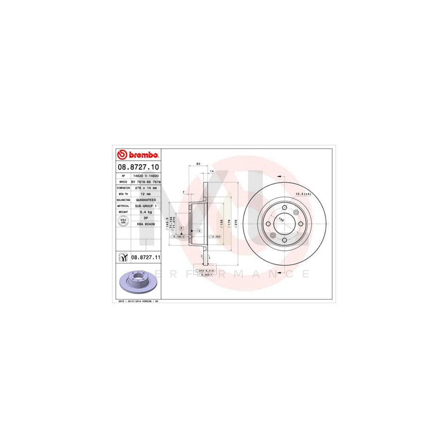 BREMBO COATED DISC LINE 08.8727.11 Brake Disc for CITROEN C5 Solid, Coated | ML Performance Car Parts