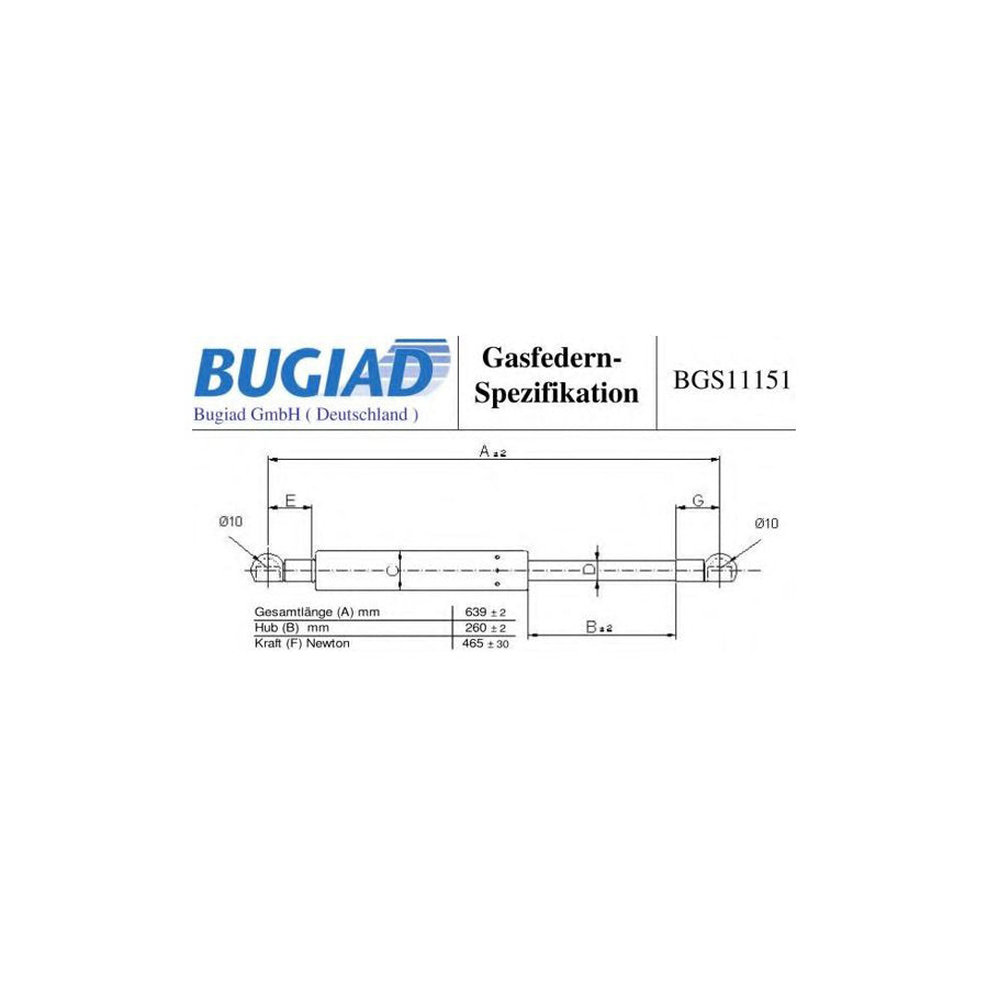 BUGIAD Bgs11151 Tailgate Strut for Honda CIVIC VIII Hatchback (Fn, Fk)