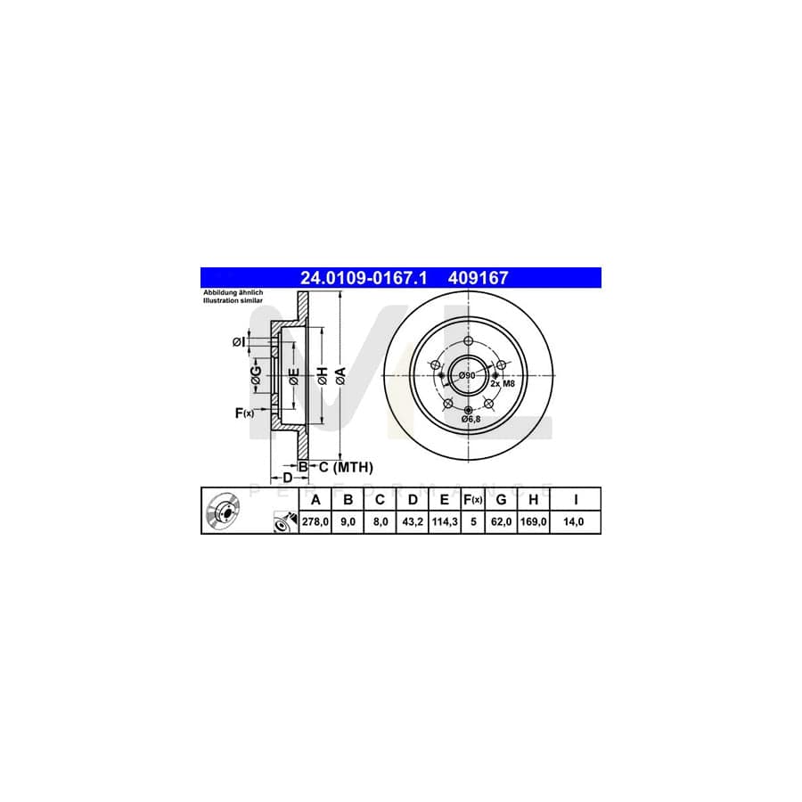 ATE 24.0109-0167.1 Brake Disc Solid, Coated  - 1 piece