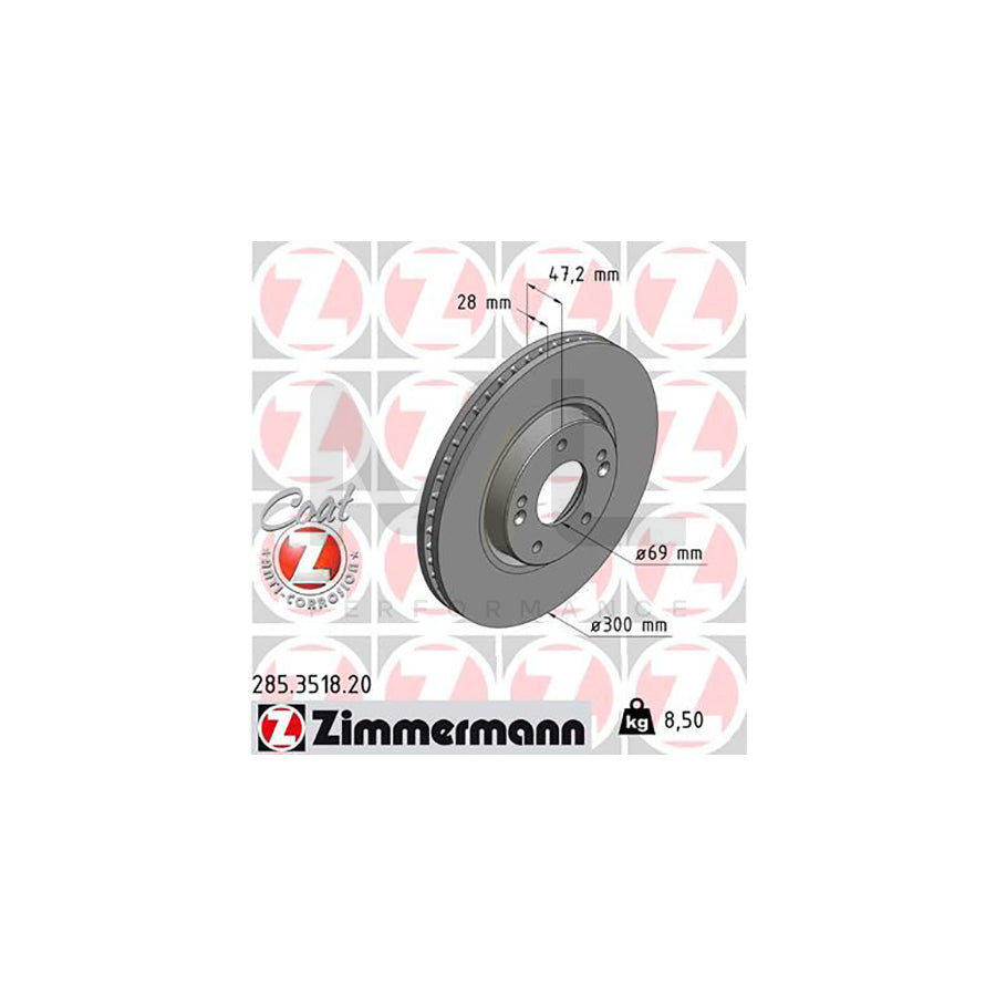 ZIMMERMANN COAT Z 285.3518.20 Brake Disc Internally Vented, Coated  - 1 piece