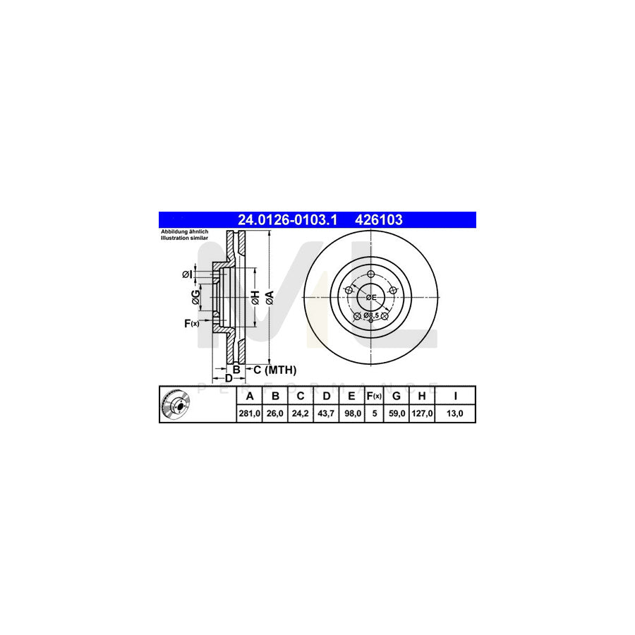 ATE 24.0126-0103.1 Brake Disc for ALFA ROMEO 164 (164) Vented  - 1 piece