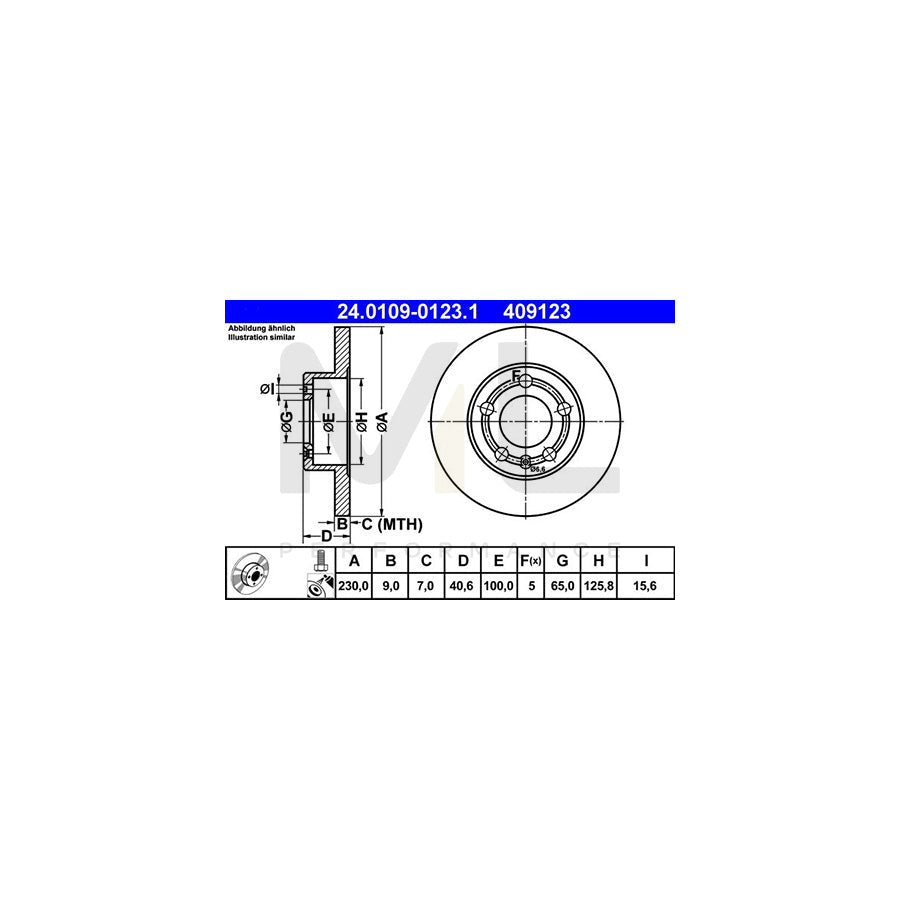 ATE 24.0109-0123.1 Brake Disc Solid, Coated, with bolts/screws  - 1 piece