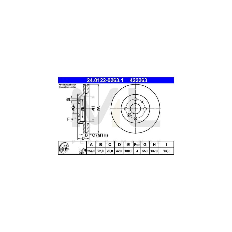 ATE 24.0122-0263.1 Brake Disc Vented, Coated  - 1 piece