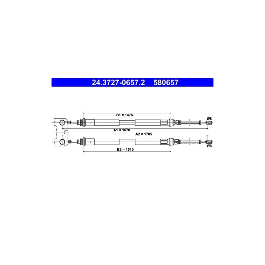 ATE 24.3727-0657.2 Hand Brake Cable for Ford Escort