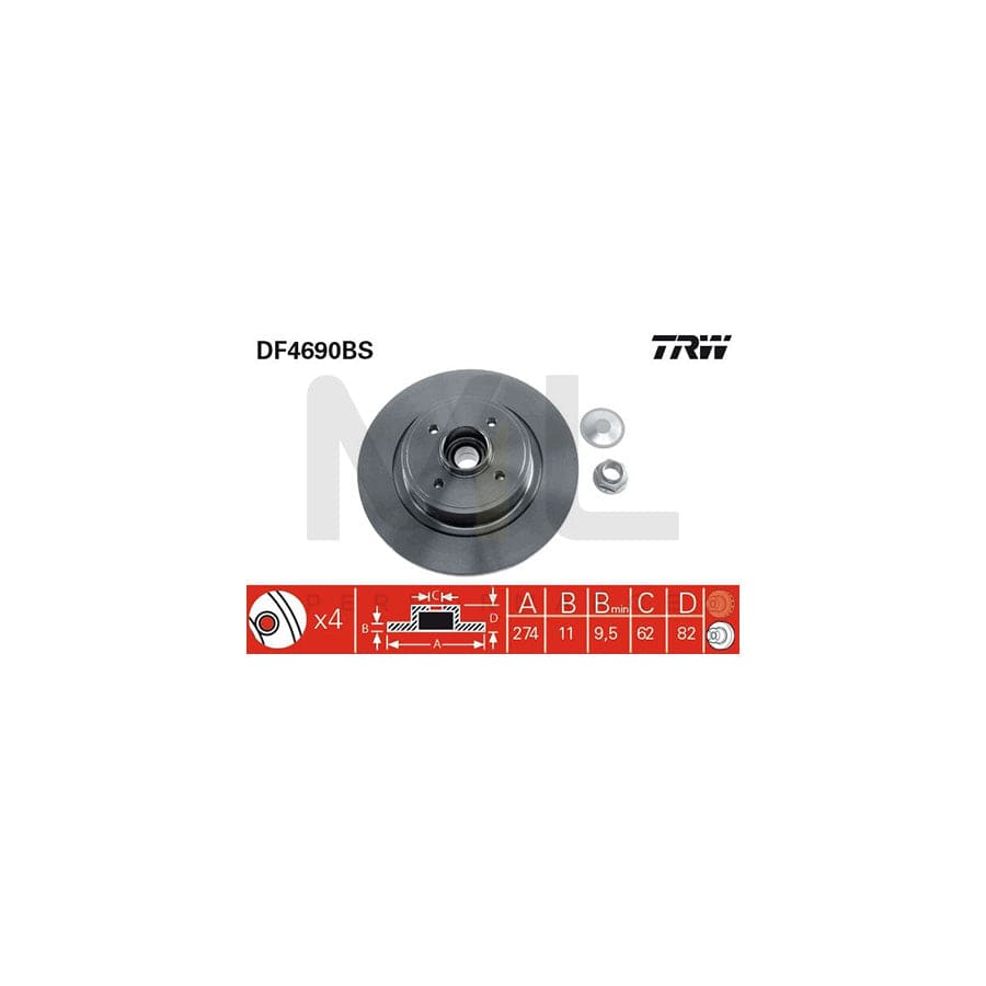 TRW DF4690BS Brake Disc Solid, with ABS sensor ring, with wheel bearing | ML Performance Car Parts