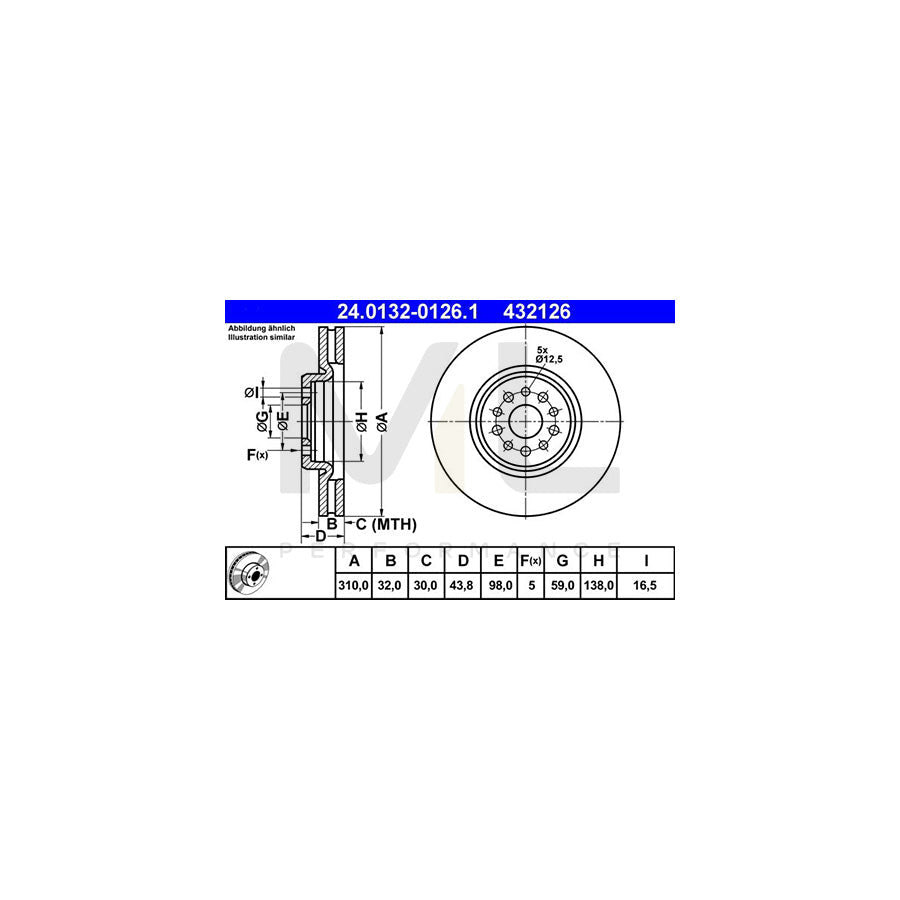ATE 24.0132-0126.1 Brake Disc Vented, Coated  - 1 piece