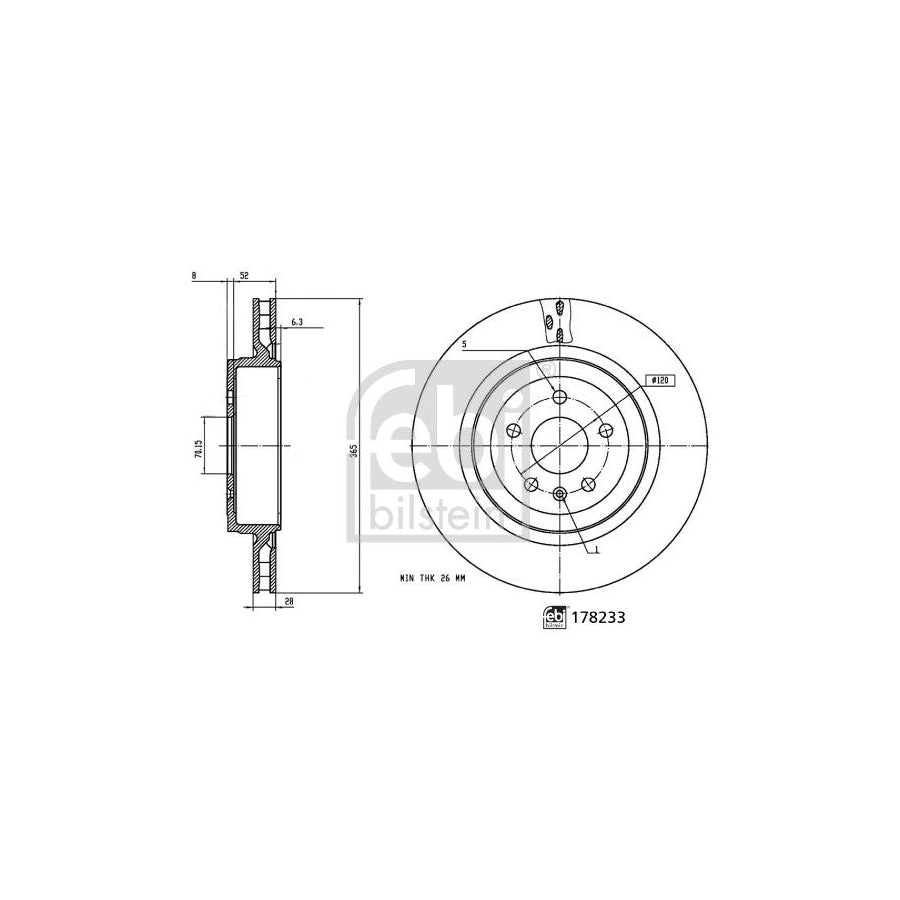 Febi Bilstein 178233 Brake Disc for Tesla Model S (5Yjs)