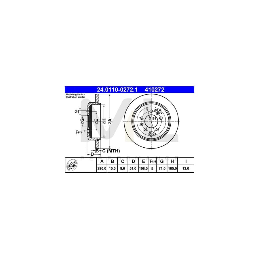 ATE 24.0110-0272.1 Brake Disc for PEUGEOT 607 Saloon Solid  - 1 piece