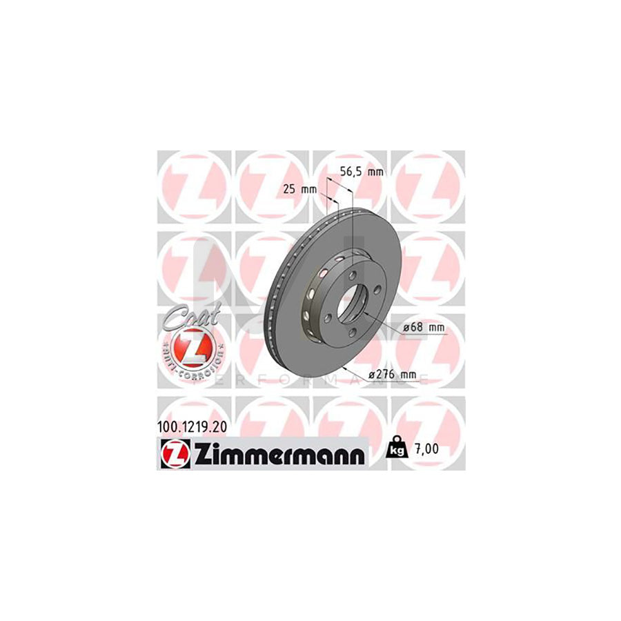 ZIMMERMANN COAT Z 100.1219.20 Brake Disc Externally Vented, Coated  - 1 piece