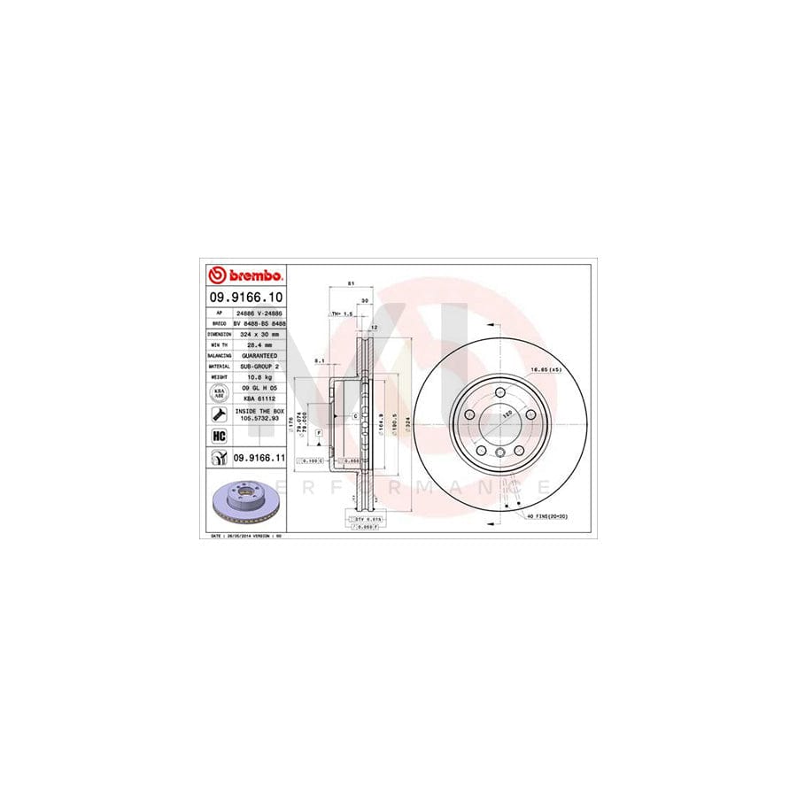 BREMBO COATED DISC LINE 09.9166.11 Brake Disc for BMW 7 (E65, E66, E67) Internally Vented, Coated, High-carbon, with bolts/screws | ML Performance Car Parts