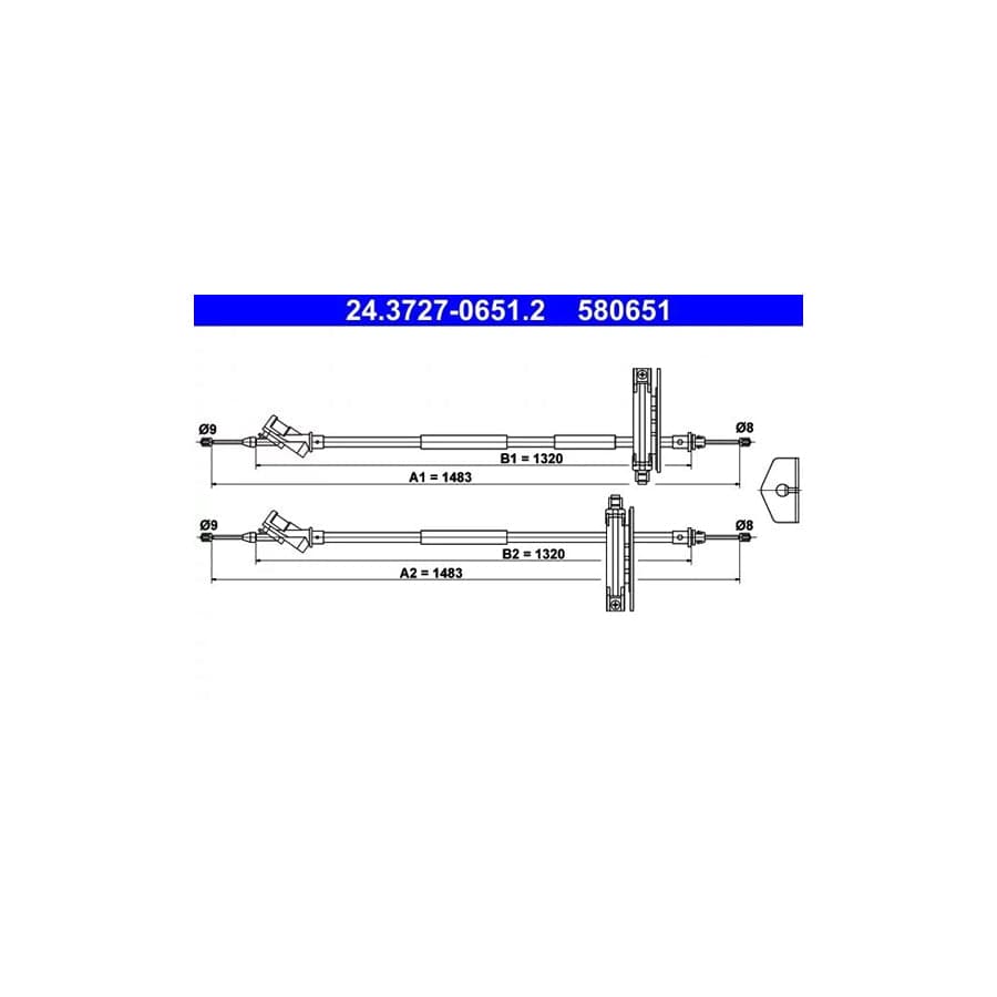 ATE 24.3727-0651.2 Hand Brake Cable for Ford Focus