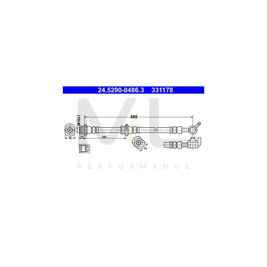 ATE 24.5290-0486.3 Brake Hose for NISSAN X-Trail (T30) 485mm, M10x1
