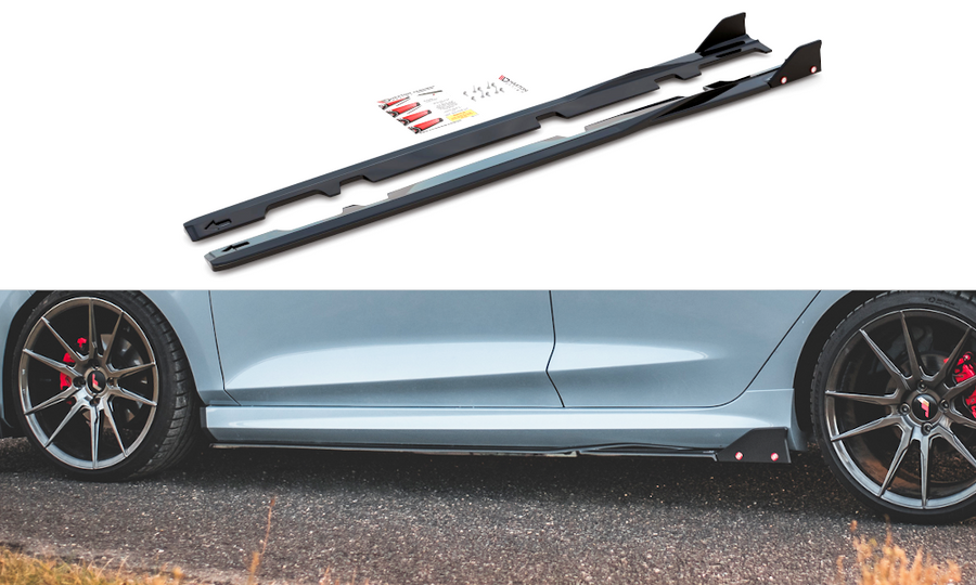 Maxton Design FO-FI-8-STLINE-SD2T+SF Side Skirts Diffusers + Flaps V.2 Ford Fiesta ST / ST-Line MK8 | ML Performance US Car Parts