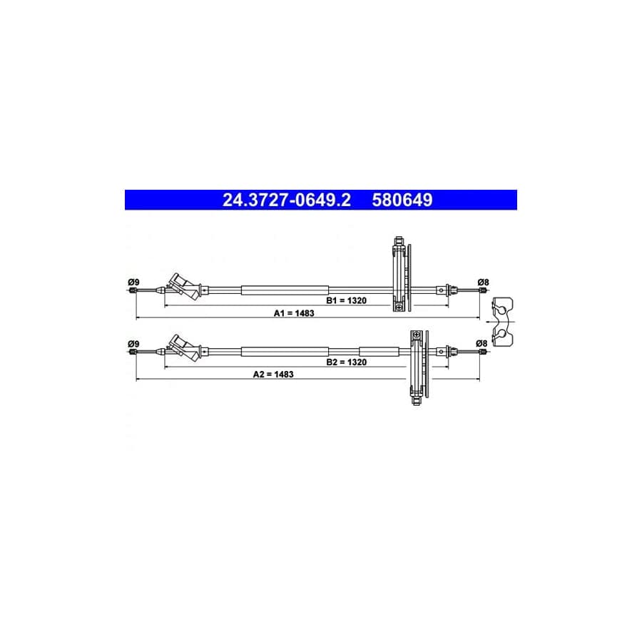 ATE 24.3727-0649.2 Hand Brake Cable for Ford Focus