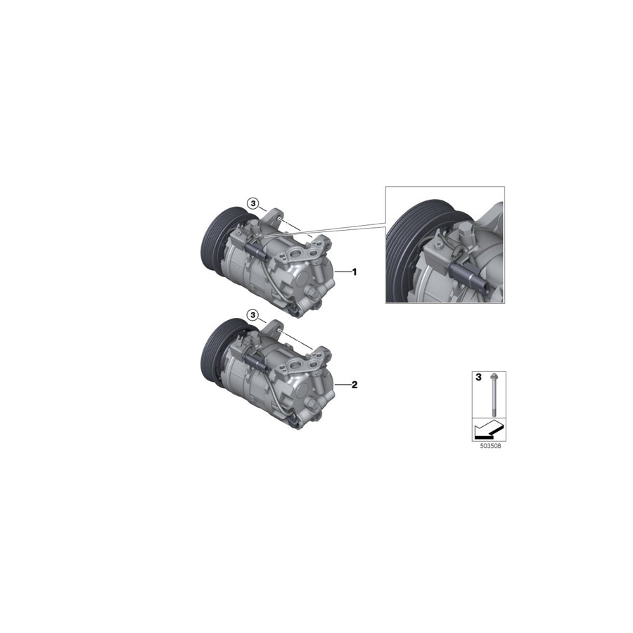 Genuine BMW 64527948798 F40 F44 Rp A/C Compressor W/O Magnetic Clutch (Inc. 218i, M135iX & M235iX) | ML Performance US Car Parts