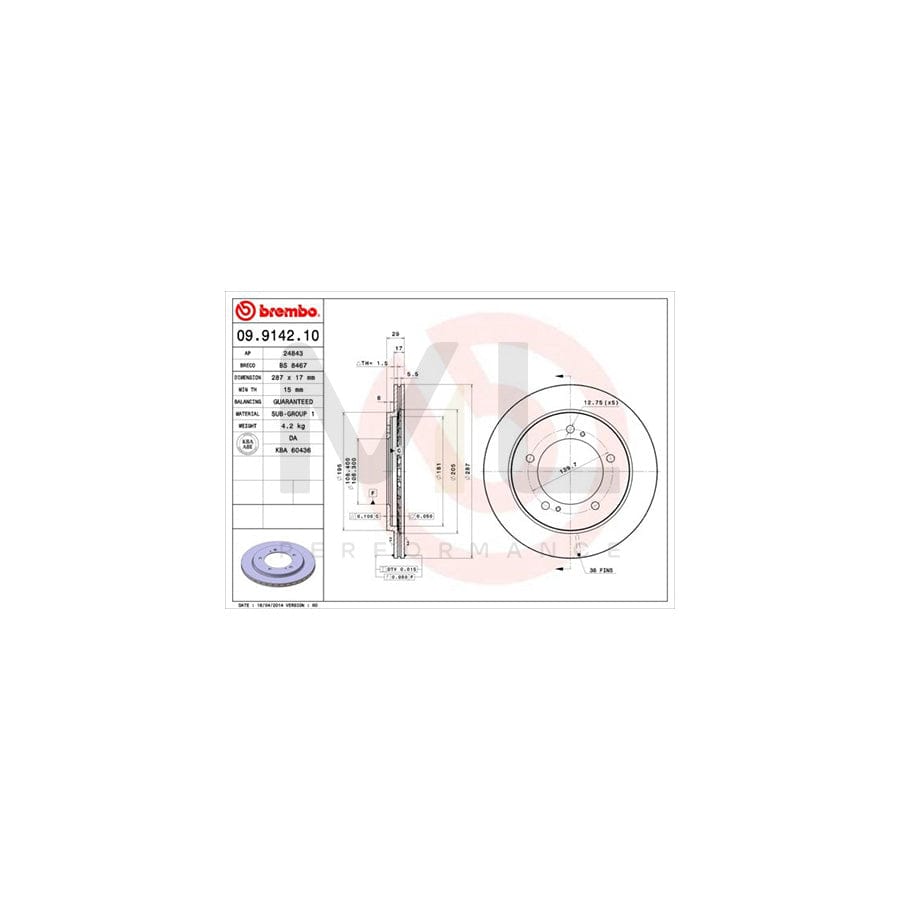 BREMBO 09.9142.10 Brake Disc Internally Vented | ML Performance Car Parts