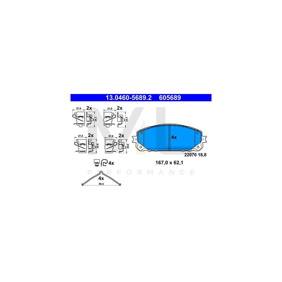 ATE 13.0460-5689.2 Brake pad set for JEEP Cherokee V (KL) with acoustic wear warning, with accessories