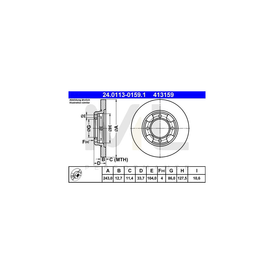 ATE 24.0113-0159.1 Brake Disc Solid  - 1 piece