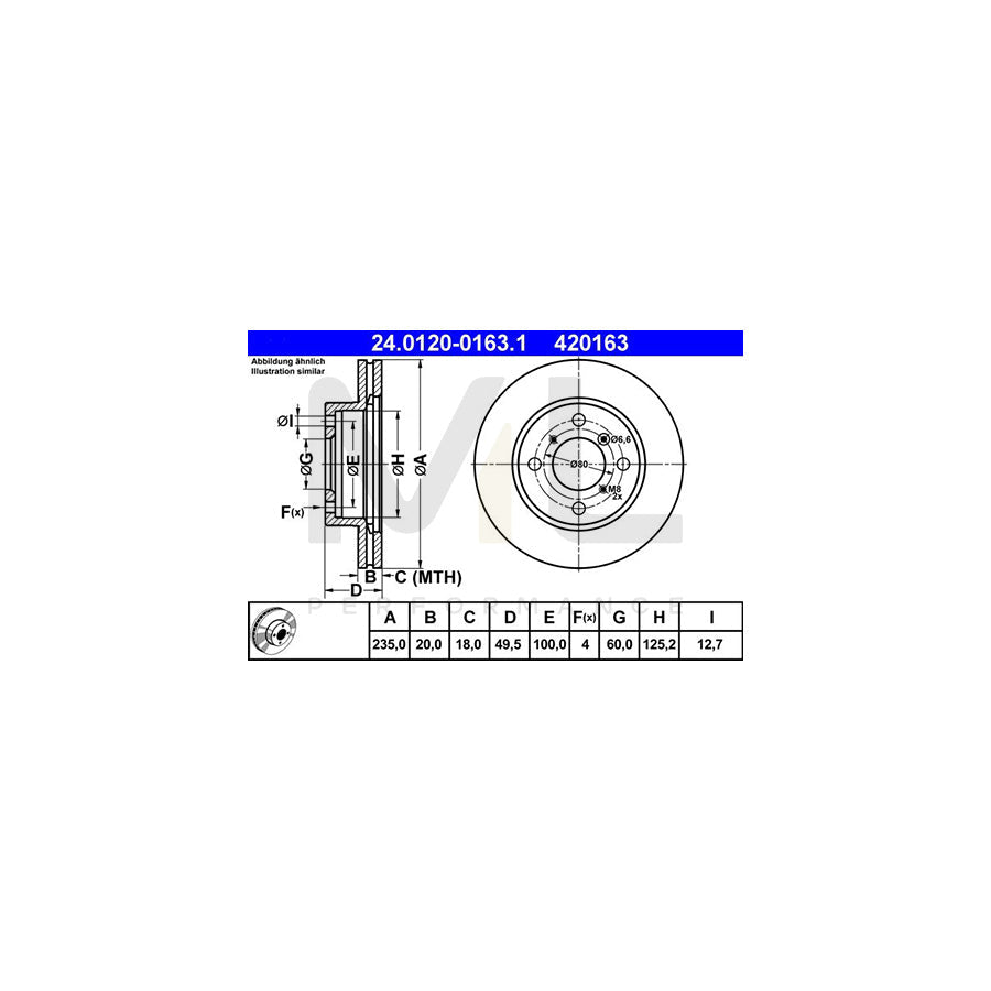 ATE 24.0120-0163.1 Brake Disc for SUZUKI BALENO Vented  - 1 piece